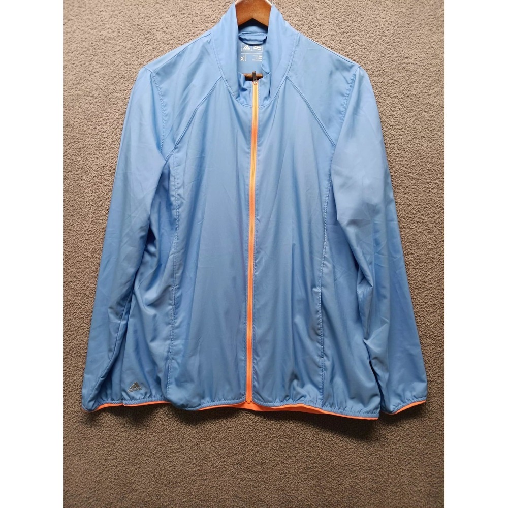 adidas Golf Women's XL Wind Jacket Light Blue Full-Zip Orange Trim Lightweight